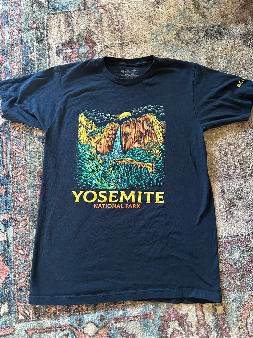 Columbia Navy Yosemite National Park Graphic Tee with Yellow & Teal Print